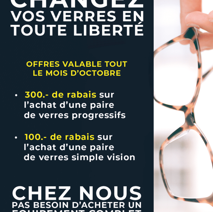 Rabais sur votre paire de verres valable tout le mois d’octobre